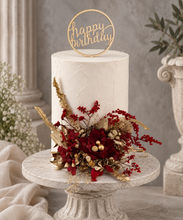 Load image into Gallery viewer, Burgundy, champagne gold Everlasting flowers cake topper – birthday, graduation, wedding, engagement, anniversary
