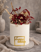 Load image into Gallery viewer, Burgundy, champagne gold Everlasting flowers cake topper – birthday, graduation, wedding, engagement, anniversary
