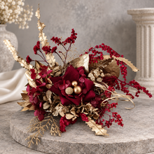 Load image into Gallery viewer, Burgundy, champagne gold Everlasting flowers cake topper – birthday, graduation, wedding, engagement, anniversary

