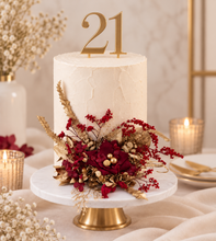 Load image into Gallery viewer, Burgundy, champagne gold Everlasting flowers cake topper – birthday, graduation, wedding, engagement, anniversary
