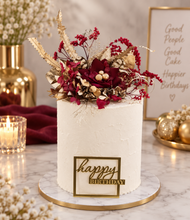 Load image into Gallery viewer, Burgundy, champagne gold Everlasting flowers cake topper – birthday, graduation, wedding, engagement, anniversary
