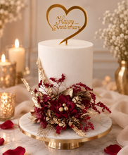Load image into Gallery viewer, Burgundy, champagne gold Everlasting flowers cake topper – birthday, graduation, wedding, engagement, anniversary
