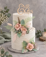 Load image into Gallery viewer, Sage &amp; blush floral cake topper x 2 - wedding, engagement, birthday
