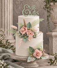 Load image into Gallery viewer, Sage &amp; blush floral cake topper x 2 - wedding, engagement, birthday
