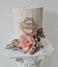 Load image into Gallery viewer, Happy Birthday Dusty pink preserved rose cake topper floral arrangement
