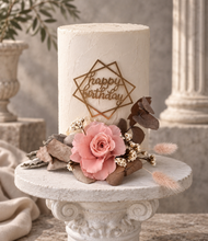 Load image into Gallery viewer, Happy Birthday Dusty pink preserved rose cake topper floral arrangement
