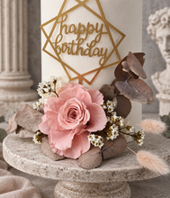 Load image into Gallery viewer, Happy Birthday Dusty pink preserved rose cake topper floral arrangement

