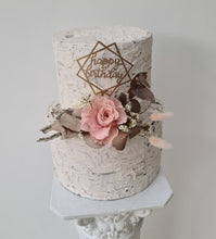 Load image into Gallery viewer, Happy Birthday Dusty pink preserved rose cake topper floral arrangement
