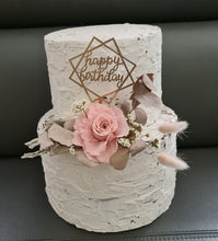 Load image into Gallery viewer, Happy Birthday Dusty pink preserved rose cake topper floral arrangement
