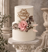 Load image into Gallery viewer, Happy Birthday Dusty pink preserved rose cake topper floral arrangement
