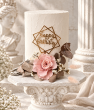 Load image into Gallery viewer, Happy Birthday Dusty pink preserved rose cake topper floral arrangement
