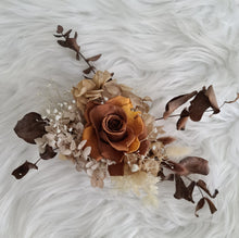 Load image into Gallery viewer, Rustic preserved brown/orange gradient rose cake flowers - topper - arrangement - wedding, engagement, birthday, graduation
