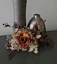 Load image into Gallery viewer, Rustic preserved brown/orange gradient rose cake flowers - topper - arrangement - wedding, engagement, birthday, graduation
