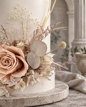 Load image into Gallery viewer, Creamy preserved rose boho neutral flower arrangement cake topper cake decoration - Wedding, engagement, birthday, baby shower
