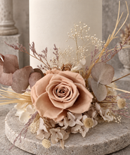 Load image into Gallery viewer, Creamy preserved rose boho neutral flower arrangement cake topper cake decoration - Wedding, engagement, birthday, baby shower
