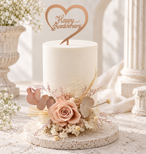 Load image into Gallery viewer, Creamy preserved rose boho neutral flower arrangement cake topper cake decoration - Wedding, engagement, birthday, baby shower
