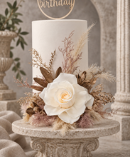 Load image into Gallery viewer, Nude preserved rose, creamy, champagne gold cake flowers, flower arrangement, cake décor - wedding, baby shower, engagement
