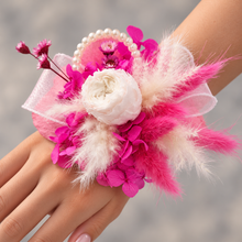 Load image into Gallery viewer, Hot pink fuchsia &amp; white mini preserved peony corsage AB2030 - School formal, prom, graduation
