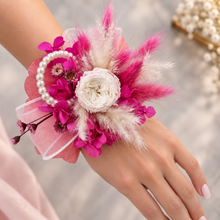 Load image into Gallery viewer, Hot pink fuchsia &amp; white mini preserved peony corsage AB2030 - School formal, prom, graduation

