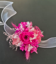 Load image into Gallery viewer, Hot pink fuchsia &amp; white preserved rose oversized corsage AB2032 - School formal, prom, graduation
