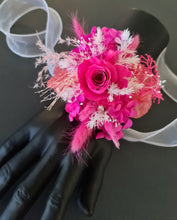 Load image into Gallery viewer, Hot pink fuchsia &amp; white preserved rose oversized corsage AB2032 - School formal, prom, graduation
