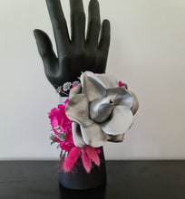 Load image into Gallery viewer, Hot pink fuchsia &amp; silver everlasting flowers snap lock corsage AB2033 - School formal, prom, graduation
