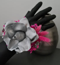 Load image into Gallery viewer, Hot pink fuchsia &amp; silver everlasting flowers snap lock corsage AB2033 - School formal, prom, graduation
