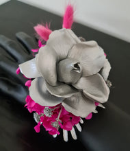 Load image into Gallery viewer, Hot pink fuchsia &amp; silver everlasting flowers snap lock corsage AB2033 - School formal, prom, graduation
