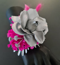 Load image into Gallery viewer, Hot pink fuchsia &amp; silver everlasting flowers snap lock corsage AB2033 - School formal, prom, graduation
