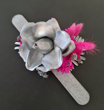 Load image into Gallery viewer, Hot pink fuchsia &amp; silver everlasting flowers snap lock corsage AB2033 - School formal, prom, graduation

