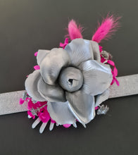 Load image into Gallery viewer, Hot pink fuchsia &amp; silver everlasting flowers snap lock corsage AB2033 - School formal, prom, graduation
