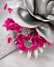 Load image into Gallery viewer, Hot pink fuchsia &amp; silver everlasting flowers snap lock corsage AB2033 - School formal, prom, graduation
