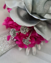 Load image into Gallery viewer, Hot pink fuchsia &amp; silver everlasting flowers snap lock corsage AB2033 - School formal, prom, graduation
