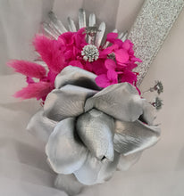 Load image into Gallery viewer, Hot pink fuchsia &amp; silver everlasting flowers snap lock corsage AB2033 - School formal, prom, graduation
