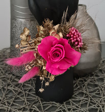 Load image into Gallery viewer, Gold &amp; Hot pink fuchsia preserved rose snap lock corsage AB2034 - School formal, prom, graduation
