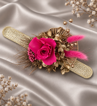 Load image into Gallery viewer, Gold &amp; Hot pink fuchsia preserved rose snap lock corsage AB2034 - School formal, prom, graduation
