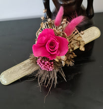 Load image into Gallery viewer, Gold &amp; Hot pink fuchsia preserved rose snap lock corsage AB2034 - School formal, prom, graduation
