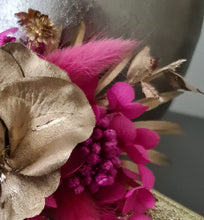 Load image into Gallery viewer, Hot pink fuchsia &amp; gold everlasting flowers snap lock corsage AB2035 - School formal, prom, graduation
