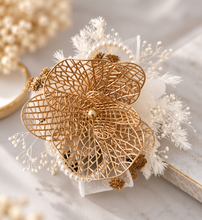 Load image into Gallery viewer, Champagne Gold Orchid &amp; neutral everlasting flowers snap lock corsage AB2036 - School formal, prom, graduation
