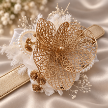 Load image into Gallery viewer, Champagne Gold Orchid &amp; neutral everlasting flowers snap lock corsage AB2036 - School formal, prom, graduation
