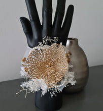 Load image into Gallery viewer, Champagne Gold Orchid &amp; neutral everlasting flowers snap lock corsage AB2036 - School formal, prom, graduation
