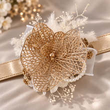 Load image into Gallery viewer, Champagne Gold Orchid &amp; neutral everlasting flowers snap lock corsage AB2036 - School formal, prom, graduation
