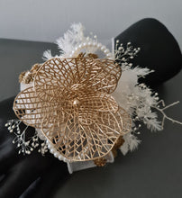 Load image into Gallery viewer, Champagne Gold Orchid &amp; neutral everlasting flowers snap lock corsage AB2036 - School formal, prom, graduation
