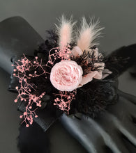 Load image into Gallery viewer, Preserved flowers corsage mini peony pastel pink &amp; black AB2037 - School formal, prom, graduation
