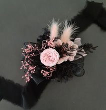 Load image into Gallery viewer, Preserved flowers corsage mini peony pastel pink &amp; black AB2037 - School formal, prom, graduation
