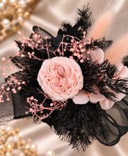 Load image into Gallery viewer, Preserved flowers corsage mini peony pastel pink &amp; black AB2037 - School formal, prom, graduation
