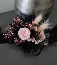 Load image into Gallery viewer, Preserved flowers corsage mini peony pastel pink &amp; black AB2037 - School formal, prom, graduation
