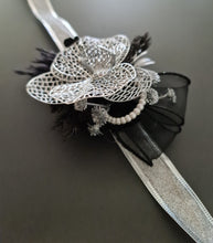 Load image into Gallery viewer, Silver &amp; Black Orchid flower corsage AB2038 - School formal, prom, graduation
