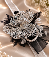 Load image into Gallery viewer, Silver &amp; Black Orchid flower corsage AB2038 - School formal, prom, graduation
