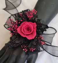 Load image into Gallery viewer, Hot pink fuchsia Preserved rose corsage AB2039 - School formal, prom, graduation
